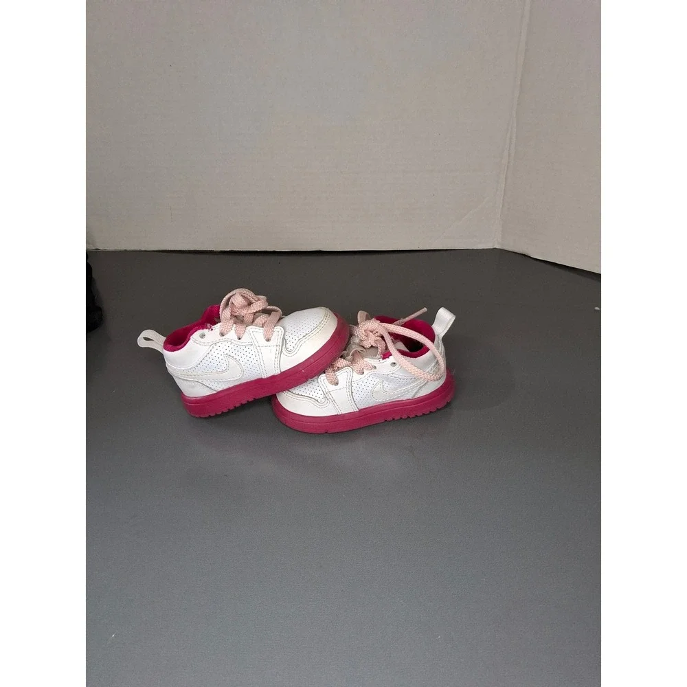 Jordan 1 Mid Toddler White Pink Fuchsia Sneakers 554725-107 Size 4C